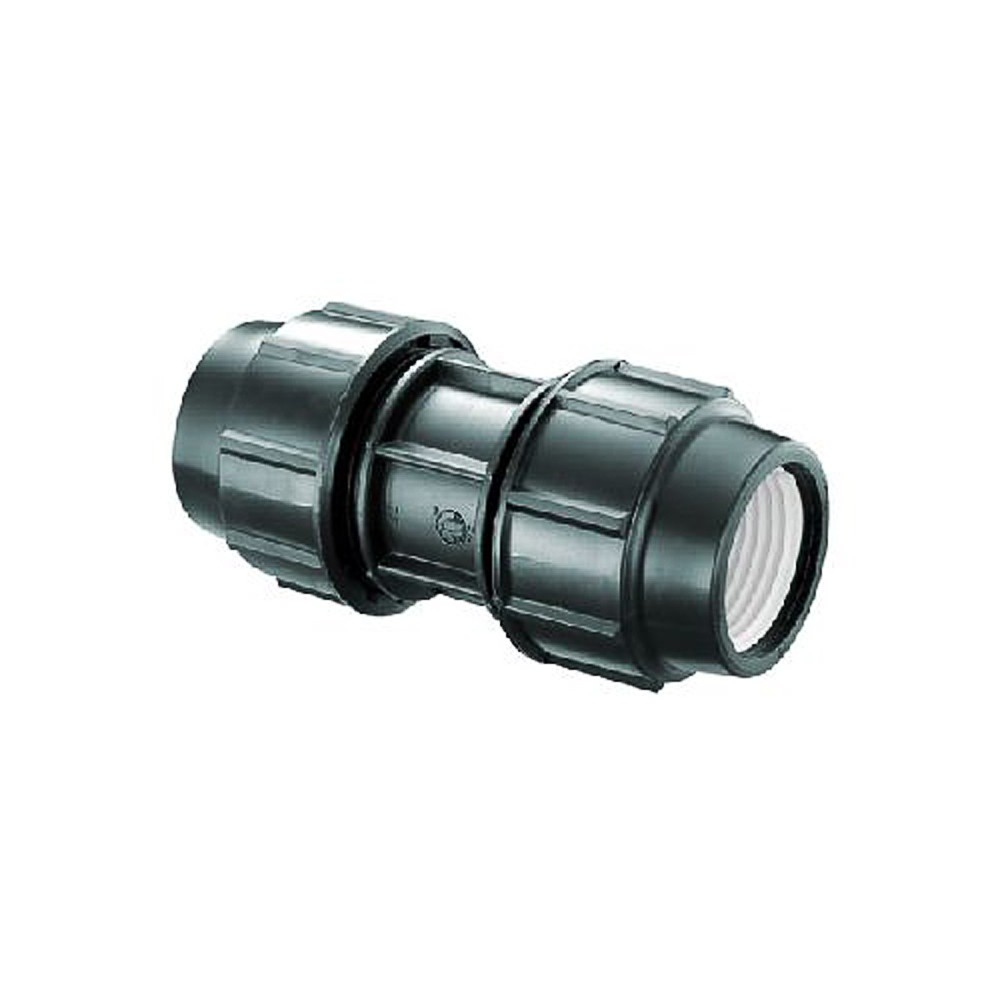 HDPE compression coupler — typical of the certified pipe and fitting systems stocked for data centre build-ups